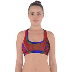 Red Peacock Plumage Fearher Bird Pattern Cross Back Hipster Bikini Top  by Wegoenart