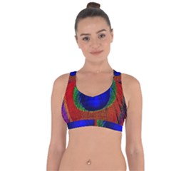 Red Peacock Plumage Fearher Bird Pattern Cross String Back Sports Bra by Wegoenart