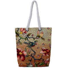 Flower Cubism Mosaic Vintage Full Print Rope Handle Tote (small) by Jancukart