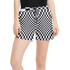 Illusion Checkerboard Black And White Pattern Women s Runner Shorts