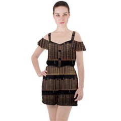 Books Covers Book Case Old Library Ruffle Cut Out Chiffon Playsuit by Amaryn4rt