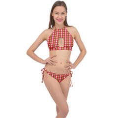 Festive Pattern Christmas Holiday Cross Front Halter Bikini Set by Amaryn4rt