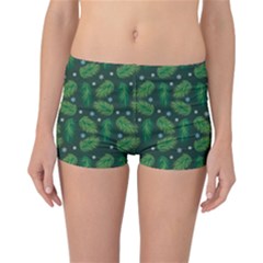 Leaves Snowflake Pattern Holiday Reversible Boyleg Bikini Bottoms by Amaryn4rt