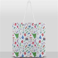 New Year Christmas Winter Watercolor Full Print Rope Handle Tote (large) by artworkshop
