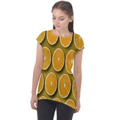 Orange Slices Cross Sections Pattern Cap Sleeve High Low Top by artworkshop