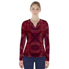 Maroon V-neck Long Sleeve Top