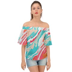 Stone Marble Texturw Pattern Off Shoulder Short Sleeve Top by Wegoenart