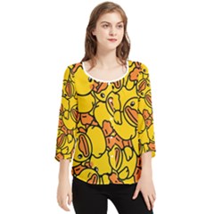 Illustration Duck Cartoon Background Pattern Chiffon Quarter Sleeve Blouse by Wegoenart