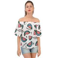 Illustration Watermelon Fruit Sweet Slicee Off Shoulder Short Sleeve Top by Sudhe