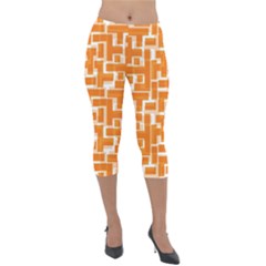 Illustration Orange Background Rectangles Pattern Lightweight Velour Capri Leggings  by Amaryn4rt