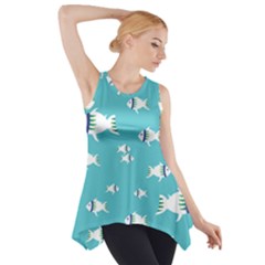 Blue Fish Pattern Side Drop Tank Tunic by danenraven