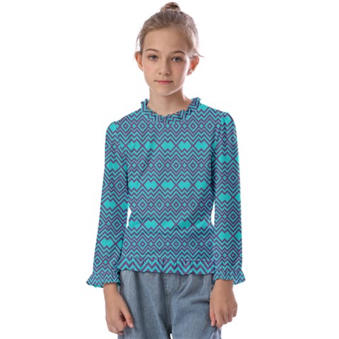 Abstract Chevron Zigzag Pattern Kids  Frill Detail Tee by danenraven