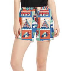 Toy Transport Cartoon Seamless-pattern-with-airplane-aerostat-sail Yacht Vector Illustration Women s Runner Shorts by Jancukart