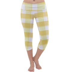 Cute Plaids White Yellow Capri Yoga Leggings by ConteMonfrey