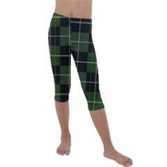Modern Green Plaid Kids  Lightweight Velour Capri Leggings  by ConteMonfrey