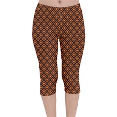 Halloween Palette Plaids Orange, Black Geometric  Velvet Capri Leggings  by ConteMonfrey