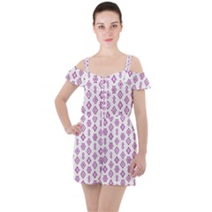 Geometric Pattern Purple Pattern Ruffle Cut Out Chiffon Playsuit by Ravend