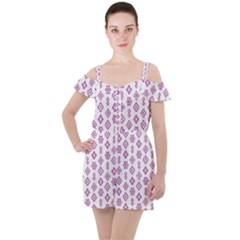 Geometric Pattern Purple Pattern Ruffle Cut Out Chiffon Playsuit