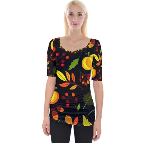 Pumpkin Fall Autumn Pattern Wide Neckline Tee by Wegoenart