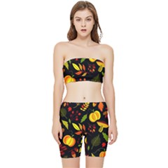 Pumpkin Fall Autumn Pattern Stretch Shorts And Tube Top Set by Wegoenart