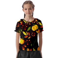 Pumpkin Fall Autumn Pattern Kids  Frill Chiffon Blouse by Wegoenart