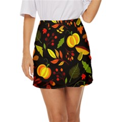 Pumpkin Fall Autumn Pattern Mini Front Wrap Skirt