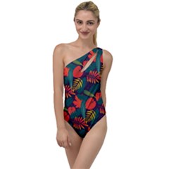 Leaves Pattern Wallpaper Seamless To One Side Swimsuit