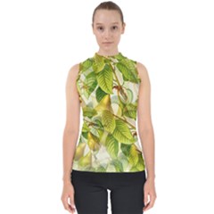 Pear Fruit Tree Organic Pattern Mock Neck Shell Top by Wegoenart