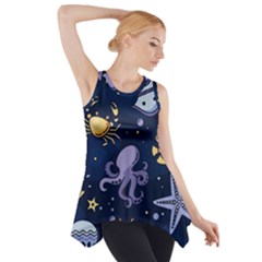 Marine-seamless-pattern-thin-line-memphis-style Side Drop Tank Tunic by BangZart