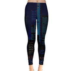 City Building Pixel Art Vaporwave Leggings  by danenraven