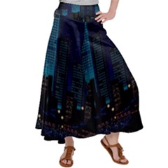 City Building Pixel Art Vaporwave Satin Palazzo Pants by danenraven