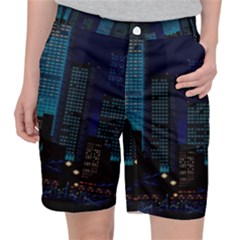 City Building Pixel Art Vaporwave Pocket Shorts by danenraven