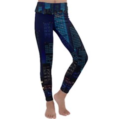 City Building Pixel Art Vaporwave Kids  Lightweight Velour Classic Yoga Leggings by danenraven