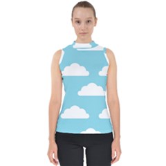 Clouds Blue Pattern Mock Neck Shell Top