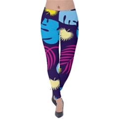 Leaves Patternwallpaper Foliage Velvet Leggings by Ravend