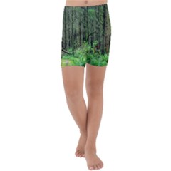 Forest Woods Nature Landscape Tree Kids  Lightweight Velour Capri Yoga Leggings by Celenk