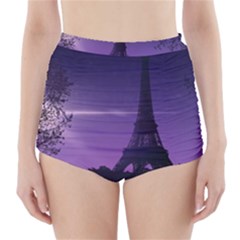 Eiffel Tower Paris-nigh Silhouette High-waisted Bikini Bottoms by Wegoenart