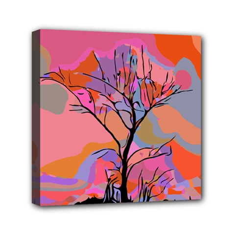 Tree Landscape Abstract Nature Colorful Scene Mini Canvas 6  X 6  (stretched)