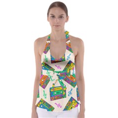 Seamless Pattern With Colorful Cassettes Hippie Style Doodle Musical Texture Wrapping Fabric Vector Babydoll Tankini Top by Ravend