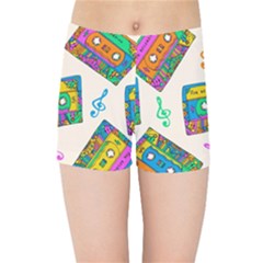 Seamless Pattern With Colorful Cassettes Hippie Style Doodle Musical Texture Wrapping Fabric Vector Kids  Sports Shorts by Ravend