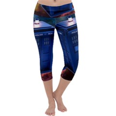 The Police Box Tardis Time Travel Device Used Doctor Who Capri Yoga Leggings by Jancukart