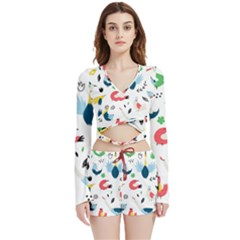 Vector-set-isolates-with-cute-birds-scandinavian-style Velvet Wrap Crop Top And Shorts Set by Jancukart