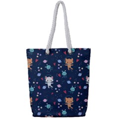 Cute-astronaut-cat-with-star-galaxy-elements-seamless-pattern Full Print Rope Handle Tote (small) by Jancukart