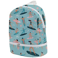 Beach-surfing-surfers-with-surfboards-surfer-rides-wave-summer-outdoors-surfboards-seamless-pattern- Zip Bottom Backpack by Jancukart