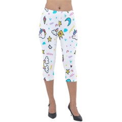 Unicorns-rainbows-seamless-pattern Lightweight Velour Capri Leggings  by Jancukart
