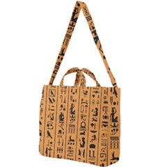 Egyptian-hieroglyphs-ancient-egypt-letters-papyrus-background-vector-old-egyptian-hieroglyph-writing Square Shoulder Tote Bag by Jancukart