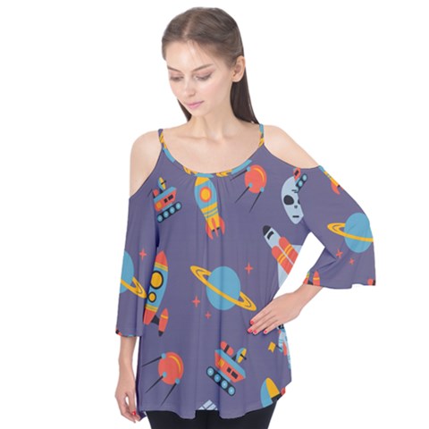 Space Seamless Pattern Flutter Tees by Wegoenart