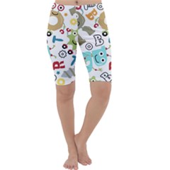 Seamless Pattern Vector With Funny Robot Cartoon Cropped Leggings  by Wegoenart