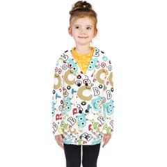 Seamless Pattern Vector With Funny Robot Cartoon Kids  Double Breasted Button Coat by Wegoenart