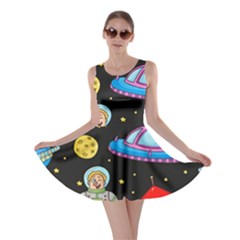 Seamless Pattern With Space Object Ufo Rocket Alien Hand Drawn Element Space Skater Dress by Wegoenart